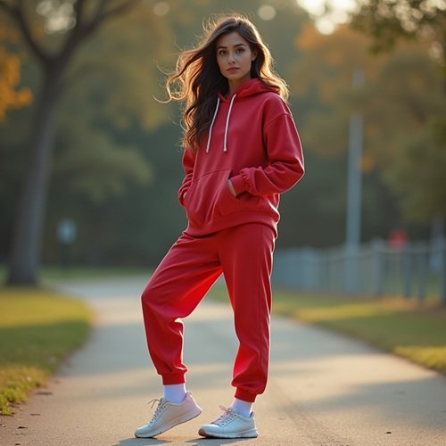 Sexy Young Woman In Red Outfit Outdoors